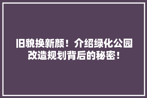 旧貌换新颜！介绍绿化公园改造规划背后的秘密！
