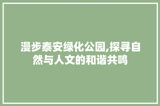 漫步泰安绿化公园,探寻自然与人文的和谐共鸣